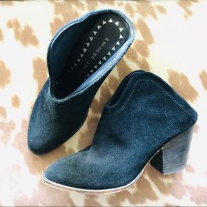 Like-New Black Suede “Kelso” Backless Boot Mules